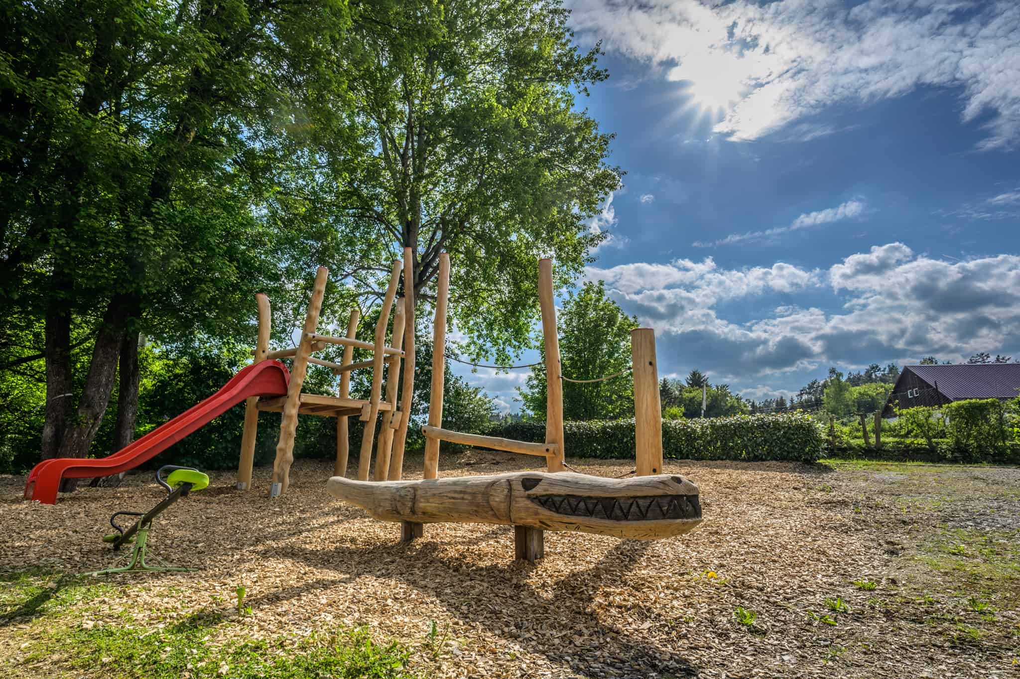 Spielplatz bei Heumanns Blockhäuser am Wald in der Fränkischen Schweiz